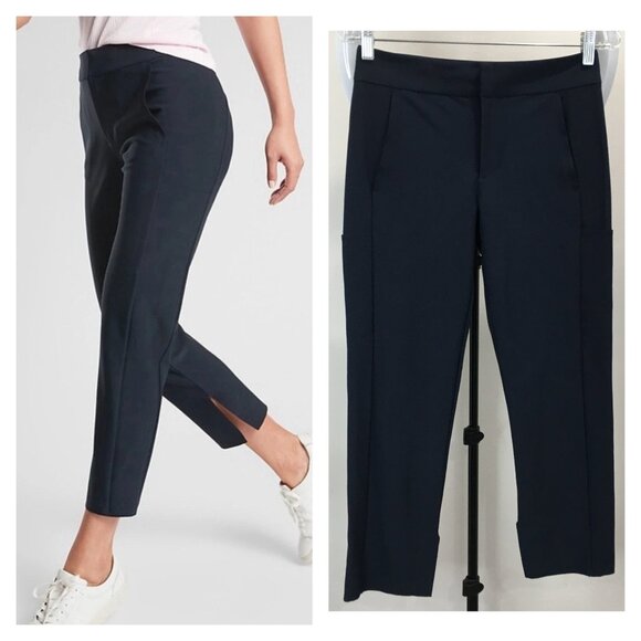 ATHLETA Dark Blue Slit Hem Euroluxe Stellar Crop Trouser Pant - Picture 1 of 11